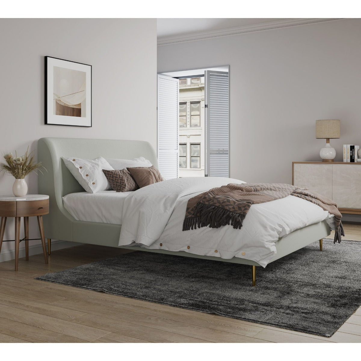 Heather - Upholstered Bed With Curved Headboard