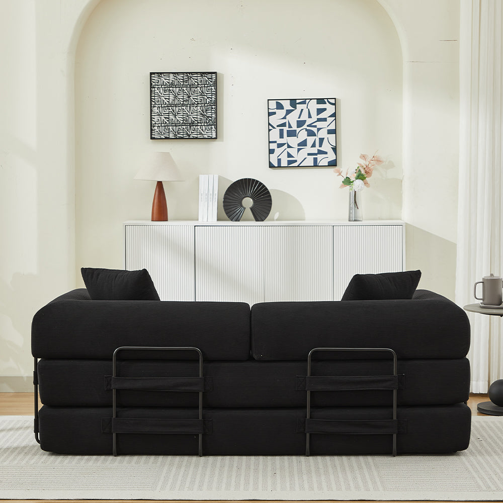 Folding Sofa Bed with Corduroy Upholstery and 2 Pillows