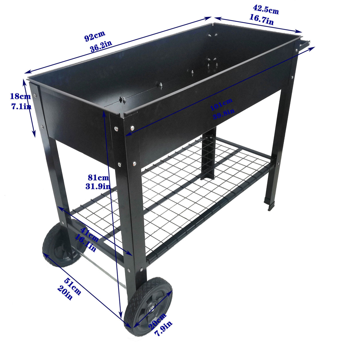 Mobile Metal Raised Garden Bed Cart with Legs