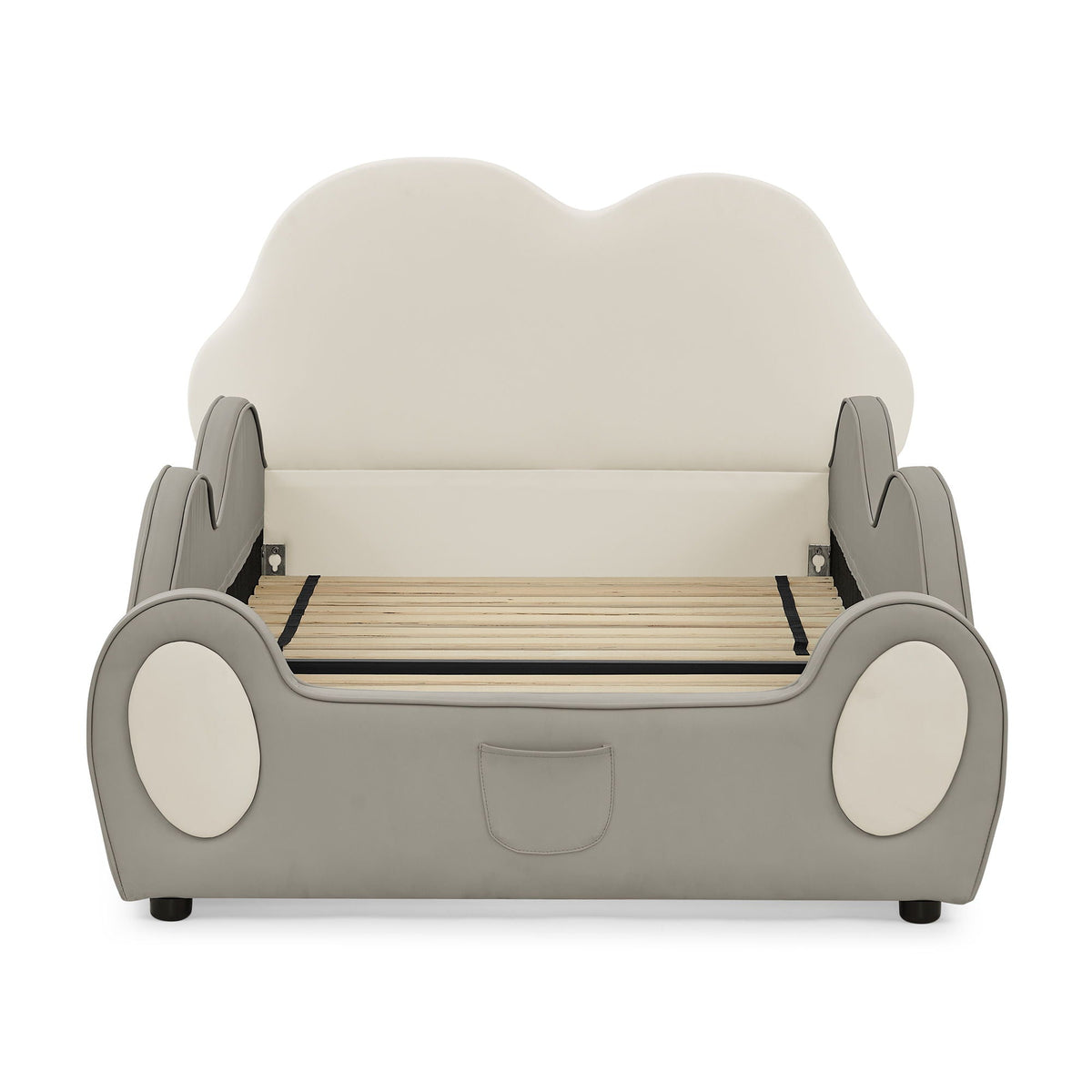 Cute Cloud Shape Bed With Guardrails Cartoon Design, Storage Pocket