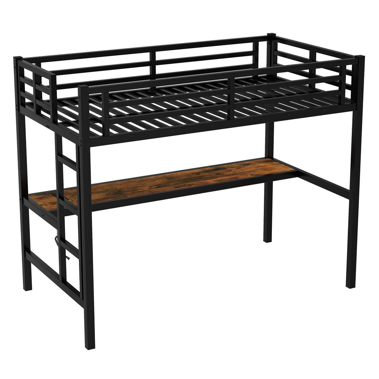 Metal Twin XL Size Loft Bed with Power Outlet and LED Light