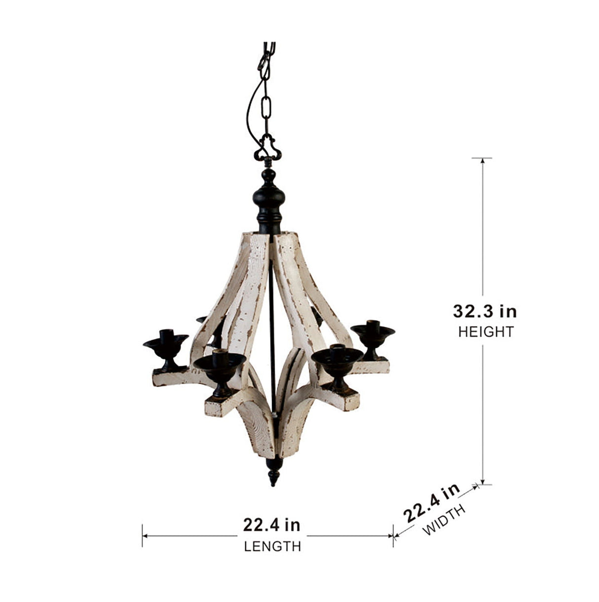 6 Light Wood Chandelier with Adjustable Chain - Cream