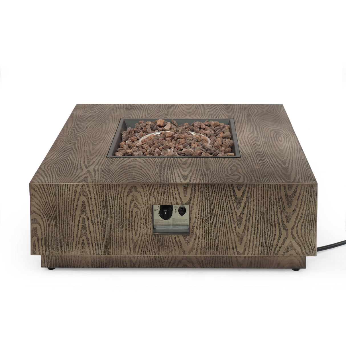 Wellington Square Iron Fire Pit with Wood Pattern Design and 50,000 BTU Output