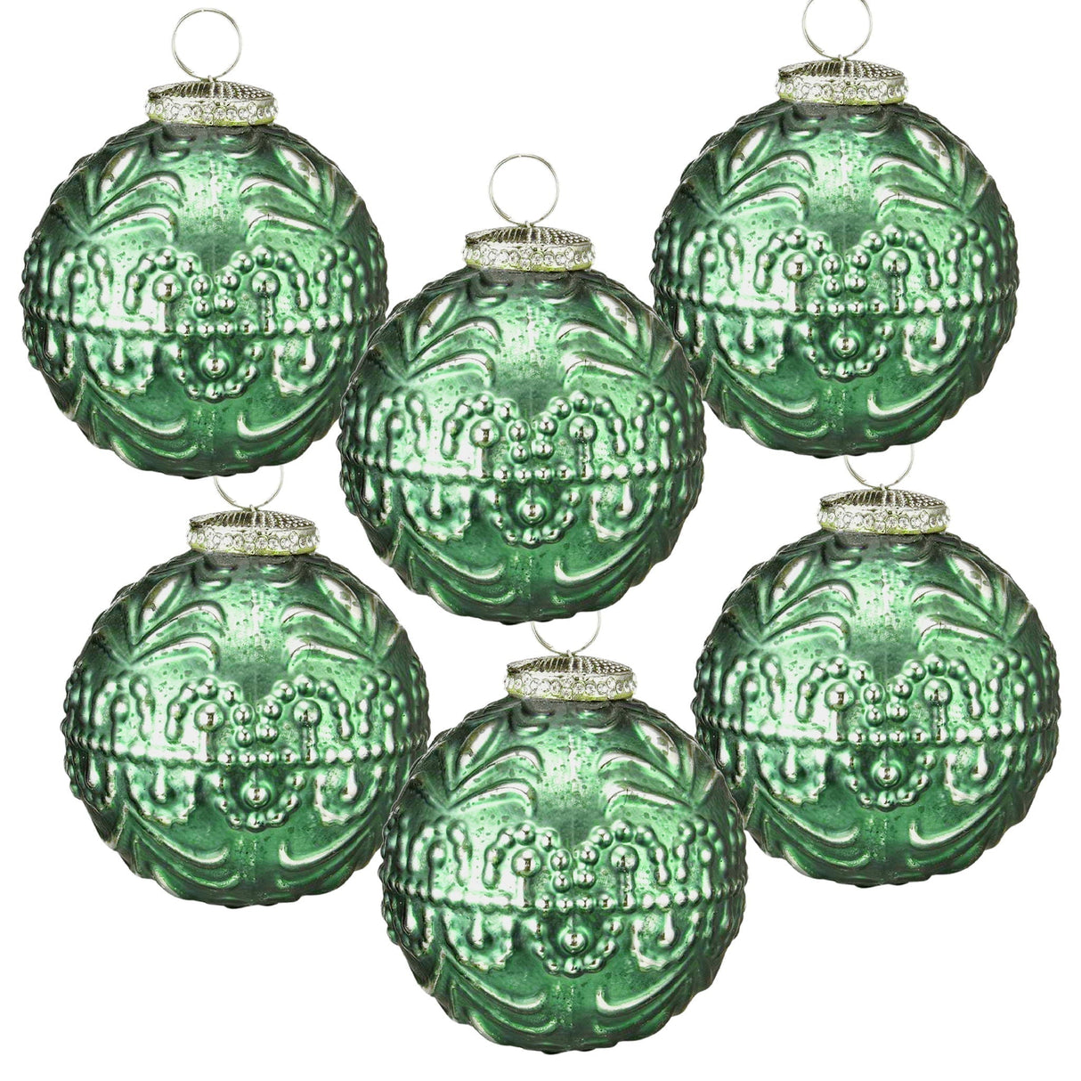 Christmas Ball Ornaments Glass Set of 6 Green Holiday Decor