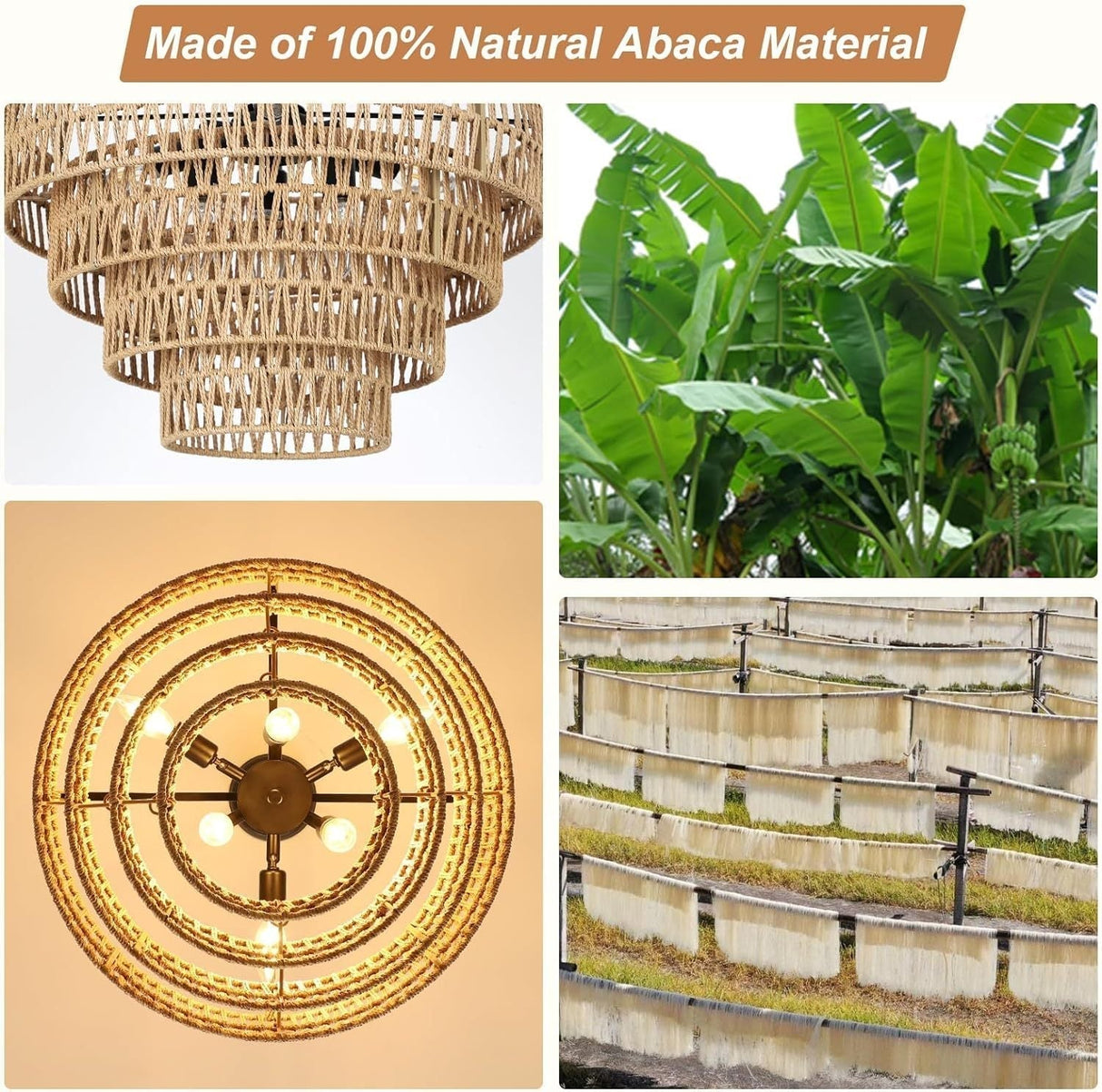 Boho Rattan Chandelier Four-Tier Handwoven Rattan Chandelier