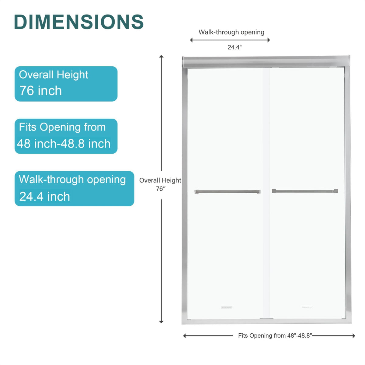 Modern Double Sliding Shower Enclosure with Tempered Glass - Pearl Silver, Gray, Black