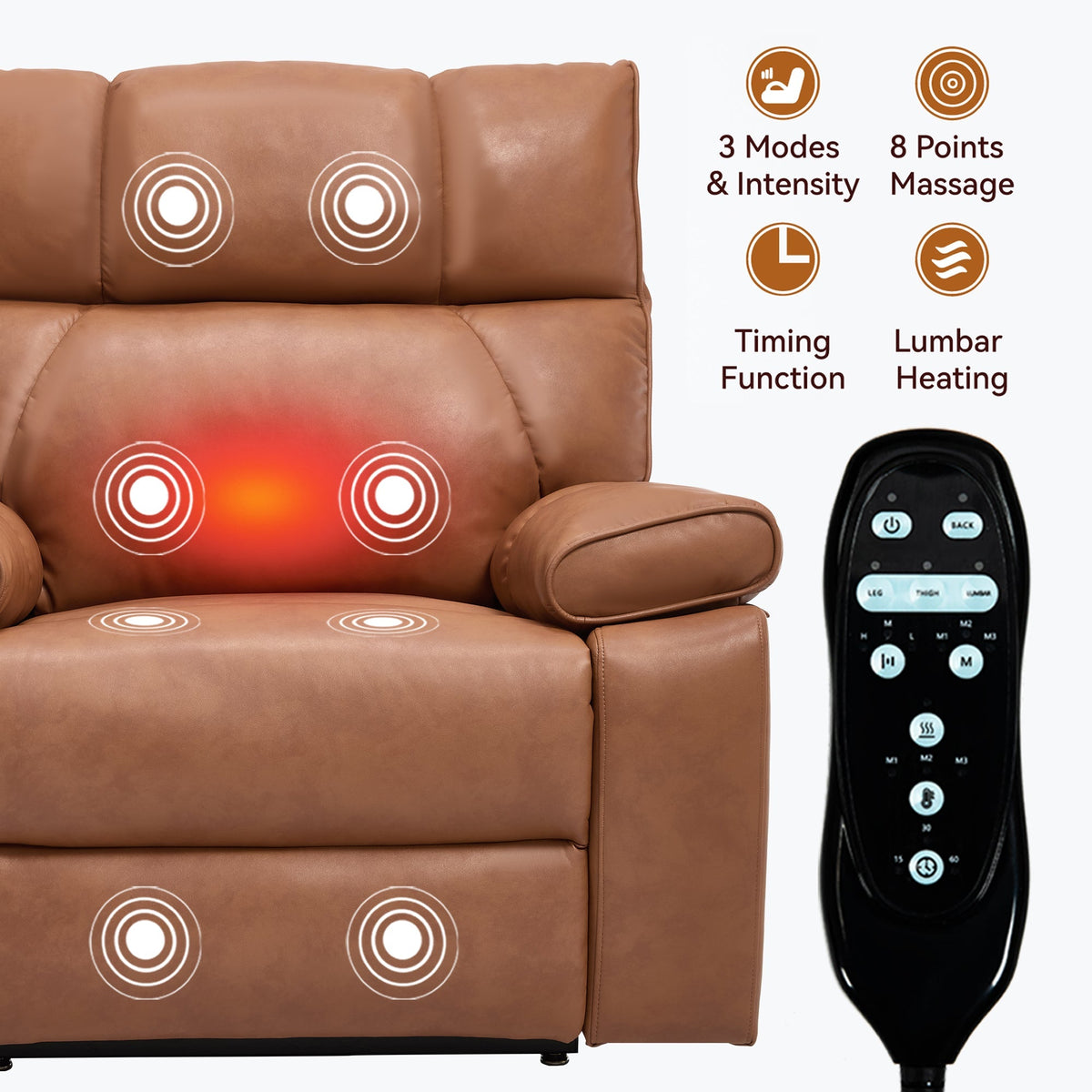 Orange Leatheraire Heat Massage Dual Motor Lift Recliner - Orange