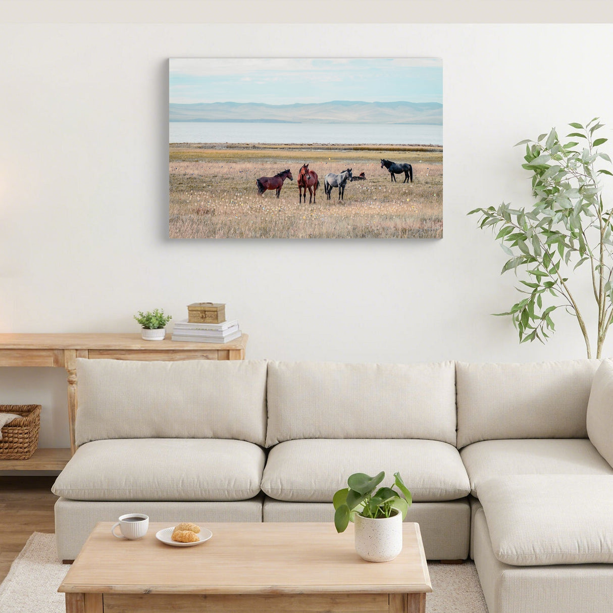 Horse Framed Wall Art Decor: Country Western Farmhouse Wood Painting