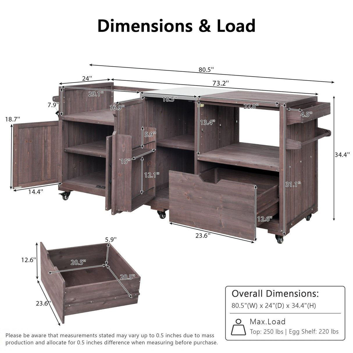 K&K 80.5' Outdoor Kitchen Island for Big Green Egg & Blackstone Griddle