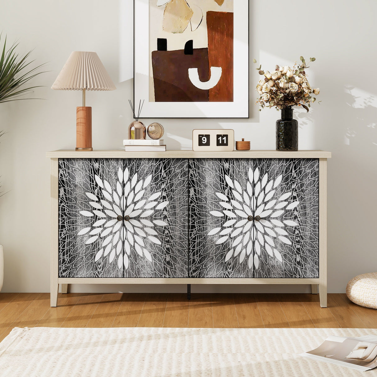 Sideboard Buffet Cabinet with 4 Doors and Adjustable Shelves