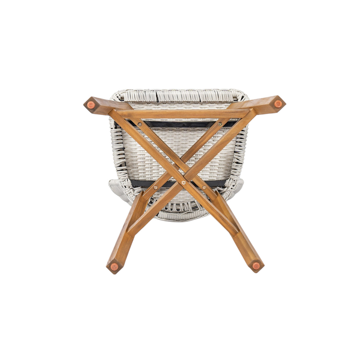 Lymington Outdoor Bar Stool Set of 2, Teak Finished Wood with Light Grey Wicker