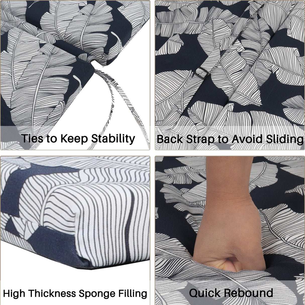 2-Piece Indoor/Outdoor Chaise Lounge Chair Cushion Set with Ties