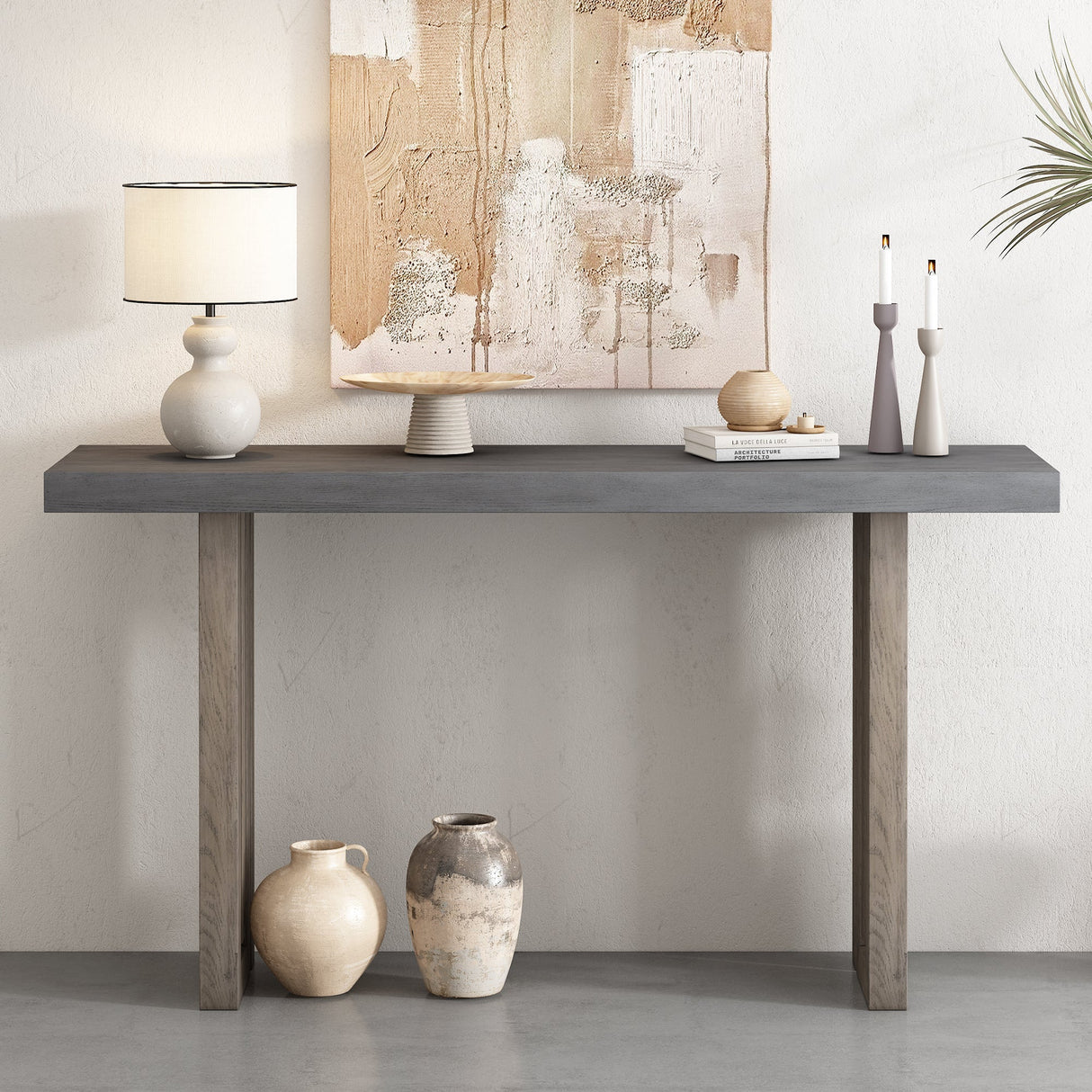 U_STYLE Oak Veneer Console Table with Distinctive Side Shapes