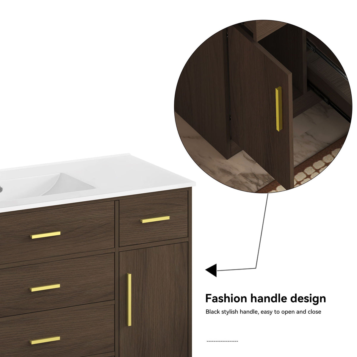 Bathroom Vanity With Abundant Storage 2 Soft Close Doors And 6 Drawers
