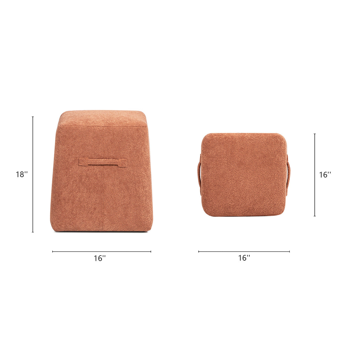 Oliver 16' Tapered Square Upholstered Ottoman in Spice Orange Fleeced Teddy