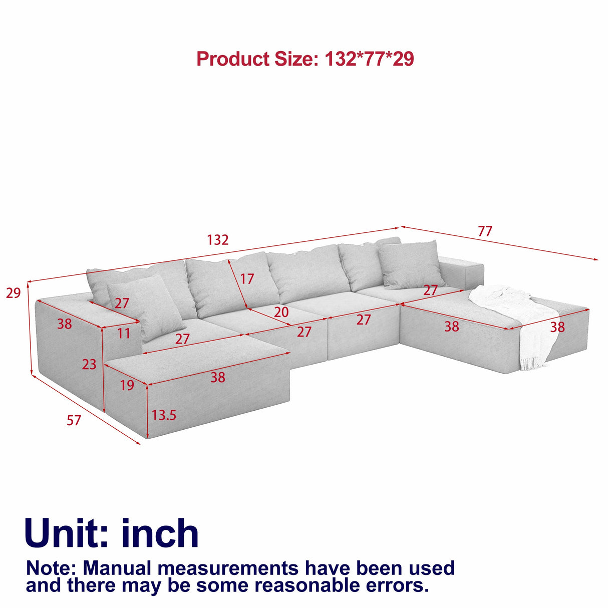 Modern Upholstered Sectional Boneless Couch Set