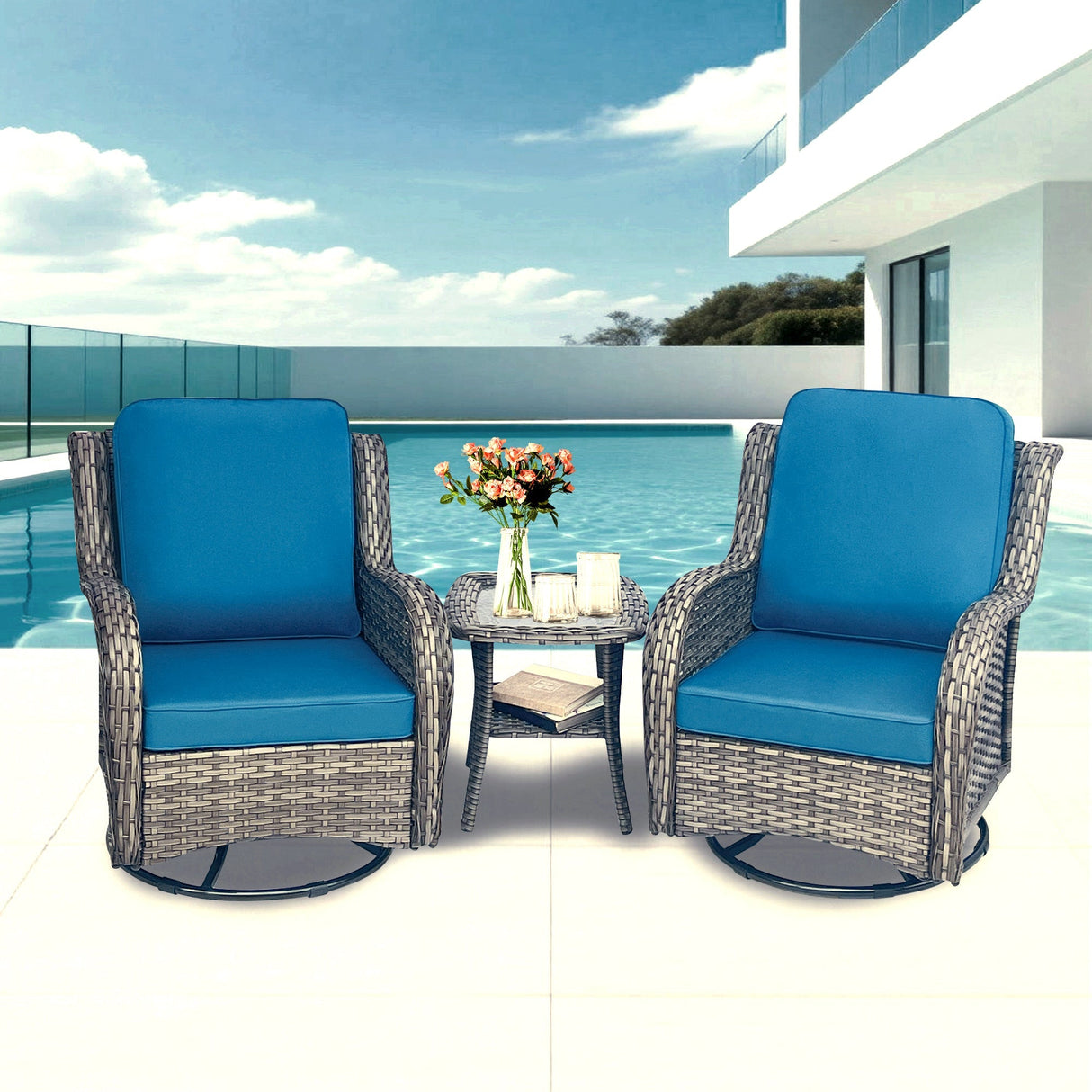 Wicker Patio Furniture Set - 3 Piece Rattan Outdoor Sectional Conversation Sets