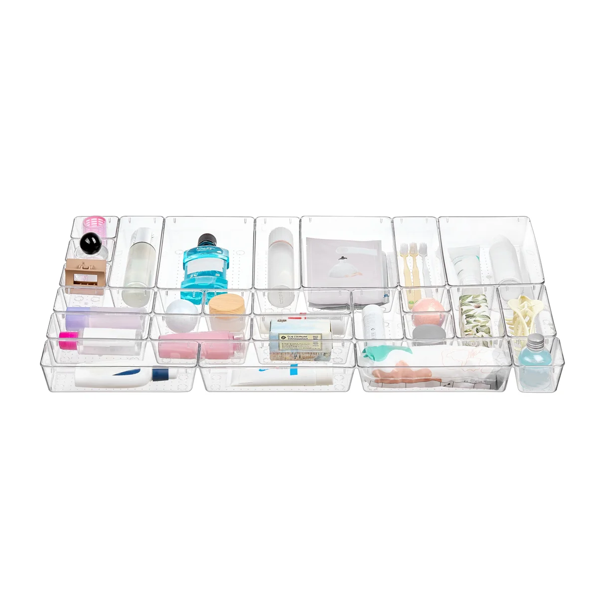 25 PCS Clear Plastic Drawer Organizers Set