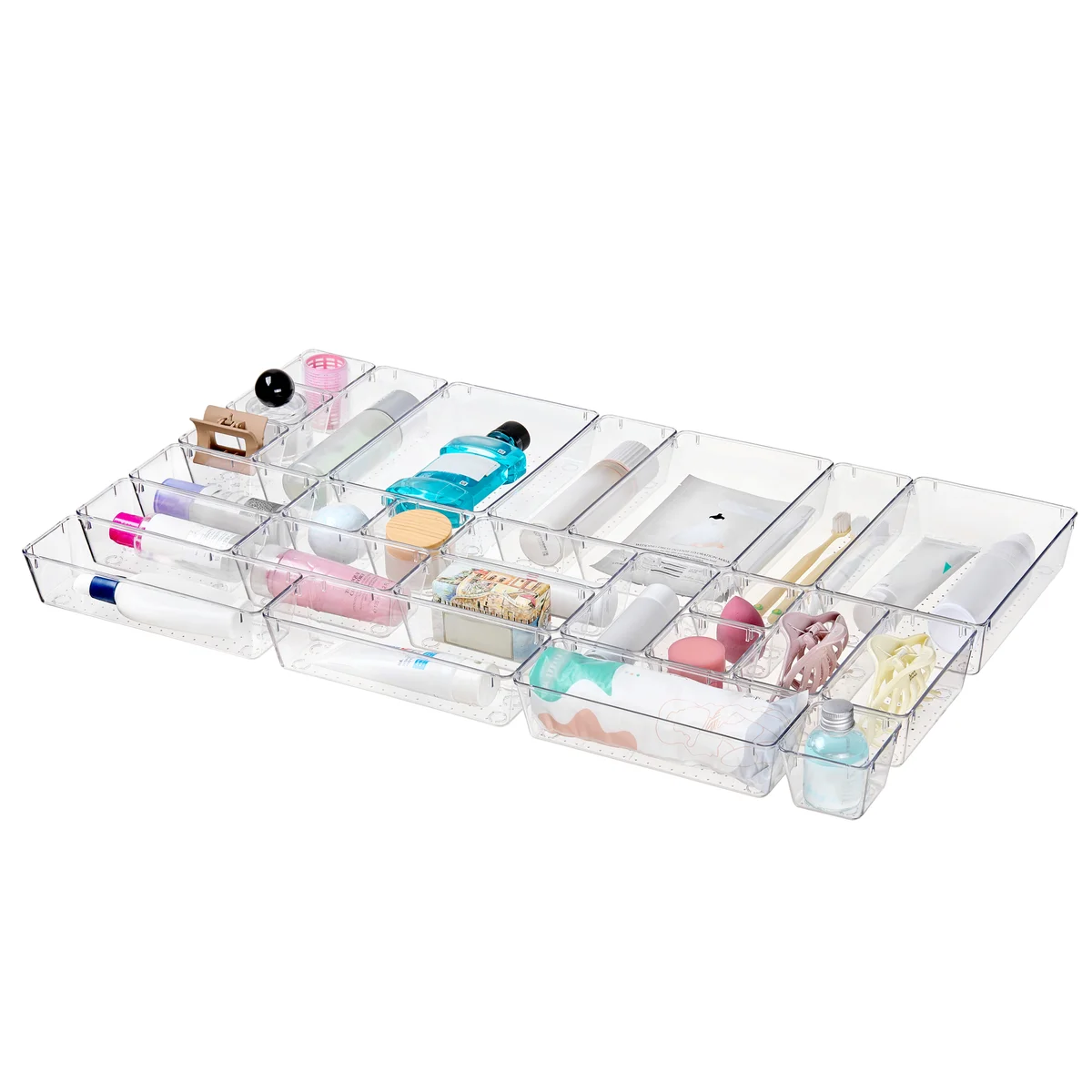25 PCS Clear Plastic Drawer Organizers Set