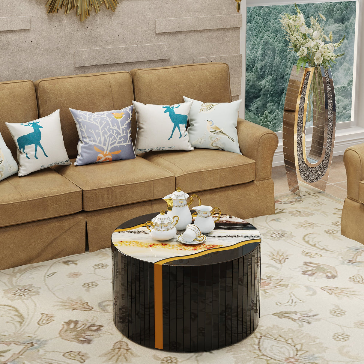Modern Round Coffee Table with Glass Top