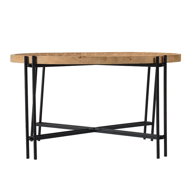 Farmhouse Round Wooden Coffee Table With Metal Legs - Black / Brown