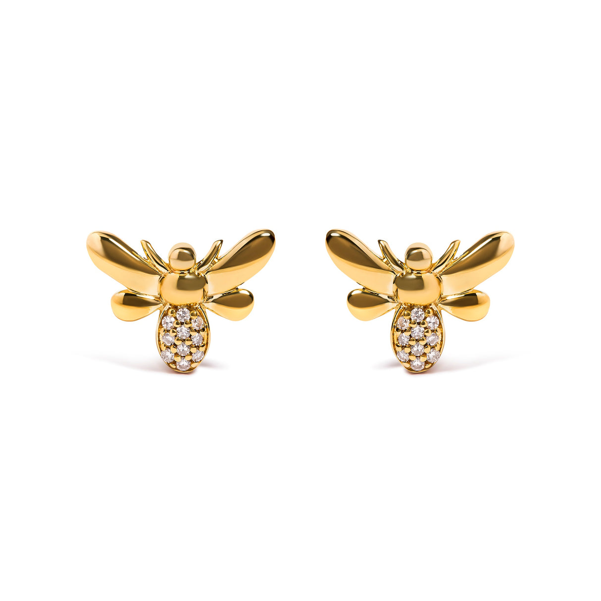 10K Yellow Gold Diamond Accented Bumble Bee Stud Earring (H-I Color, I1-I2 Clarity)