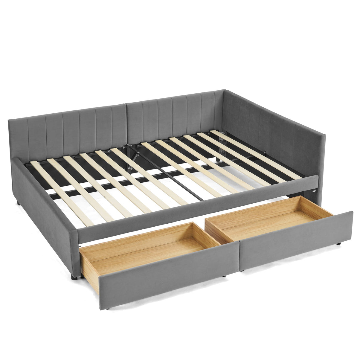 Full Size Upholstered Tufted Bed Frame with Two Drawers