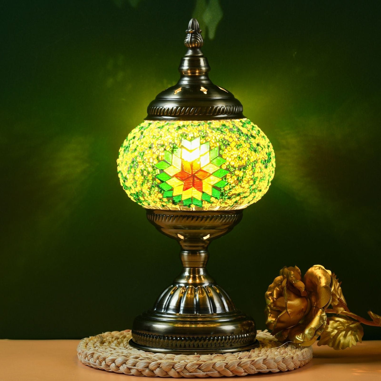 Handmade Turkish Mosaic Lamp – Dimmable Glass Pumpkin Night Light for Bedroom