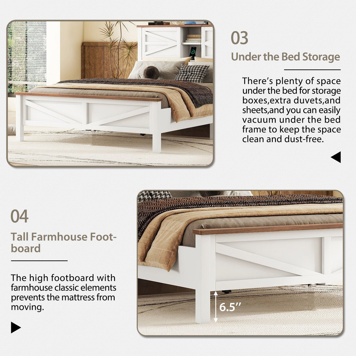 3-Piece Full Size Farmhouse Platform Bed Set with Storage