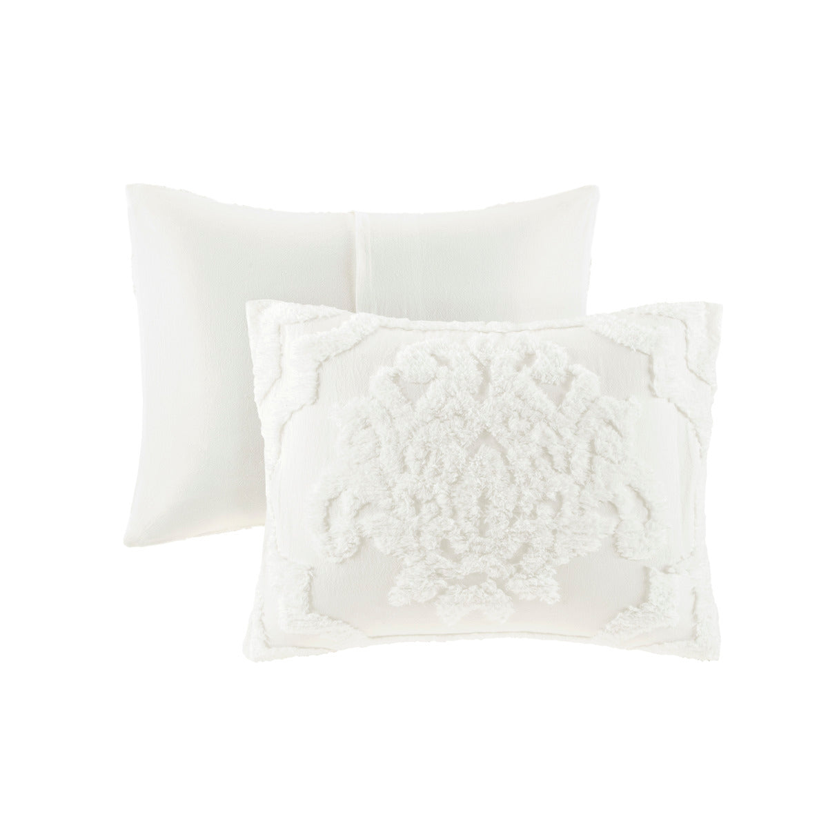 3 Piece Tufted Cotton Chenille Damask Comforter Set Off-White King/Cal King