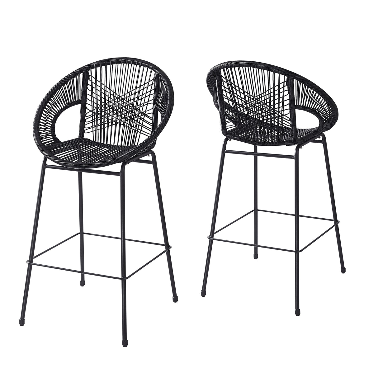 Ferrara Outdoor Patio Barstool Set of 2 - Black Faux Wicker PE Rattan with Iron Frame