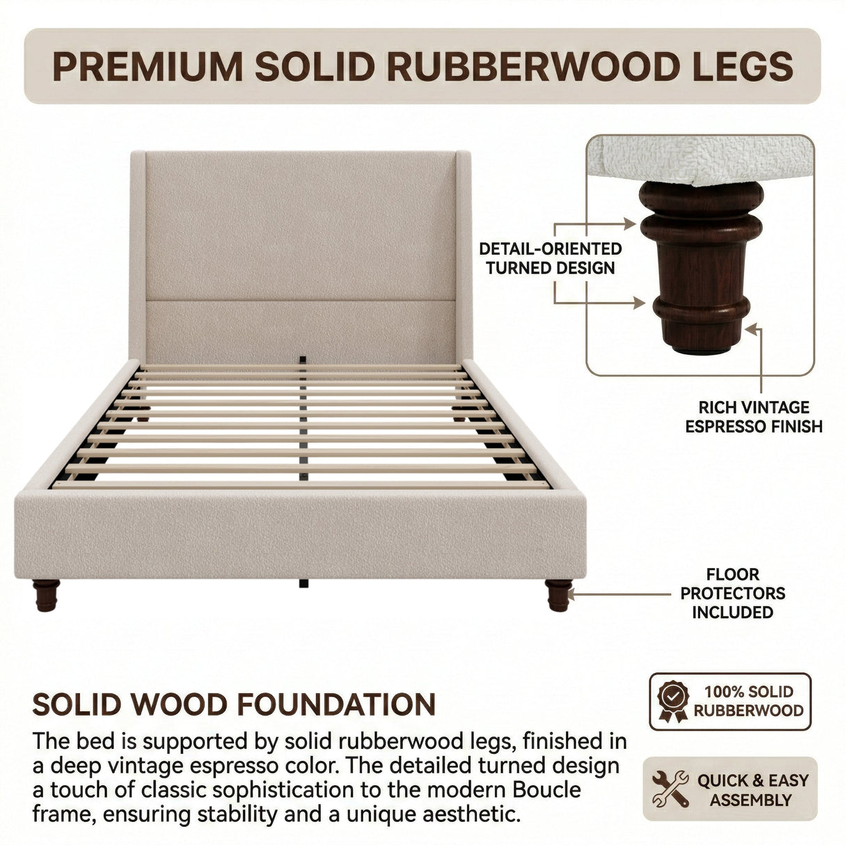 52.7" Tall Wingback Upholstered King Size Platform Bed Frame