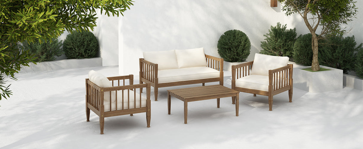 4-Piece Patio Furniture Set with Coffee Table and Cushions