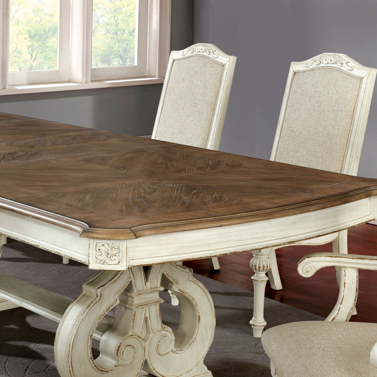 Rustic Dining Set With Table And Upholstered Chairs