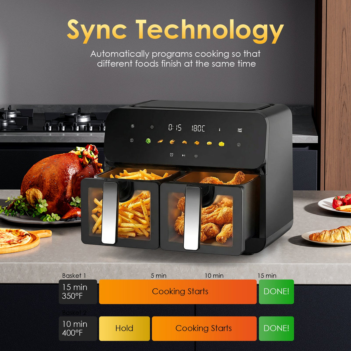 10QT Dual Air Fryer with Double Basket Design