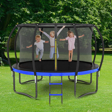 14ft-outdoor-big-trampoline-with-inner-safety-enclosure-net,-ladder,-pvc-spring-cover-padding,-for-kids,-black&blue-color-Trampolines