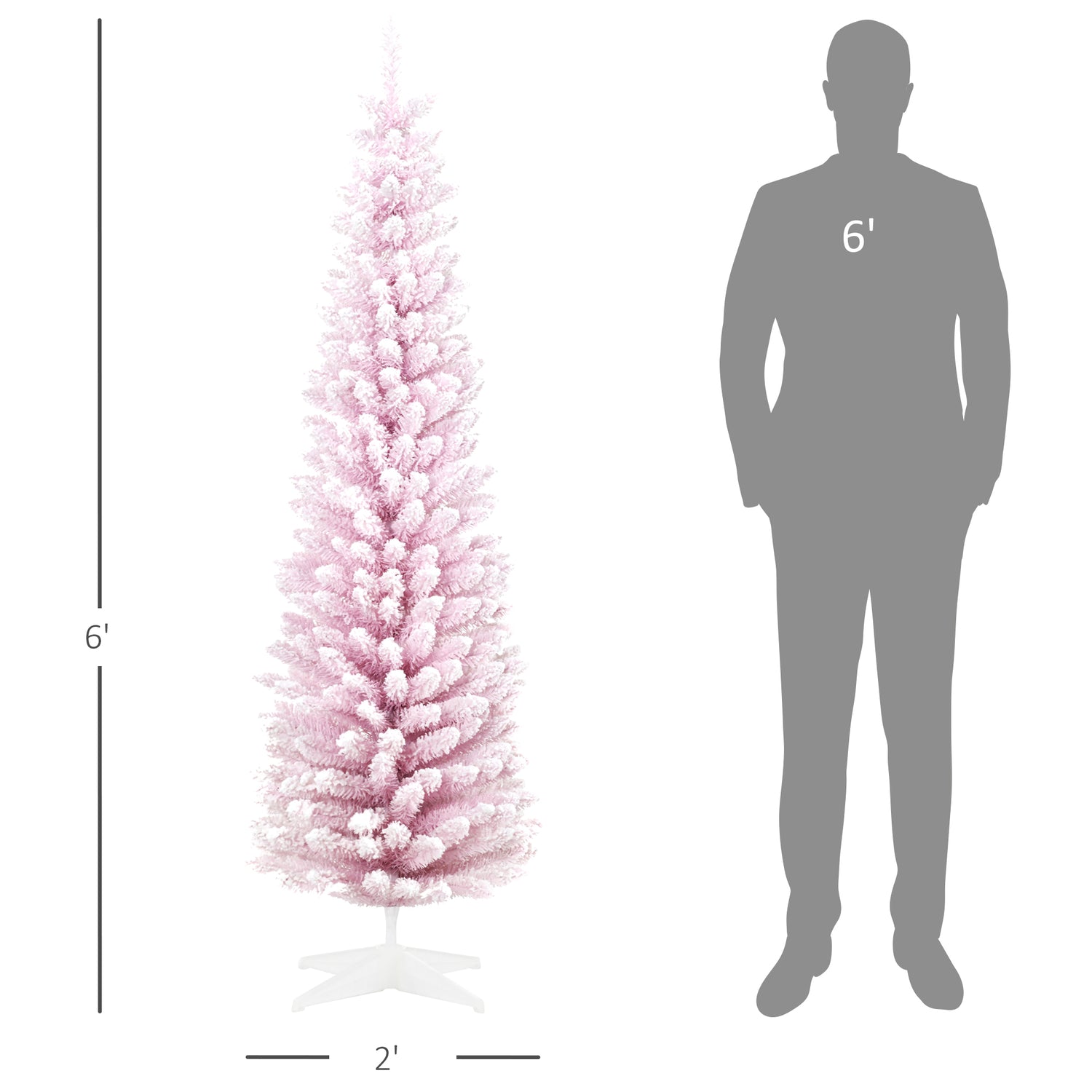 6' Snow Flocked Pencil Christmas Tree, Slim - Pink