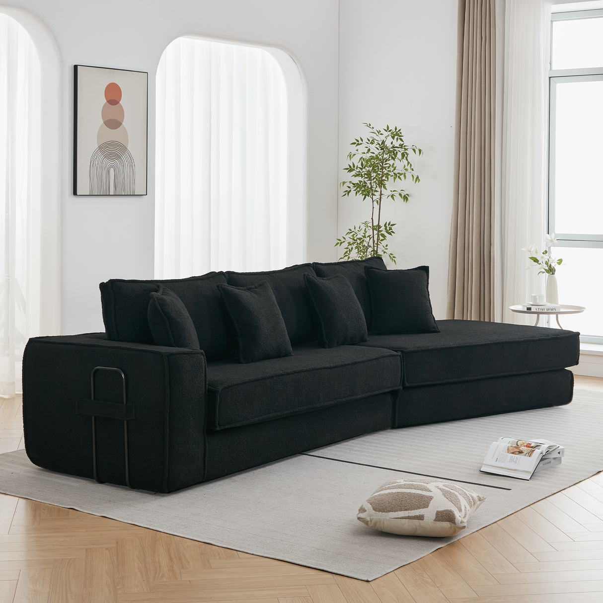 Folding Convertible Out Sleeper Sofa Bed 3-Seat Black