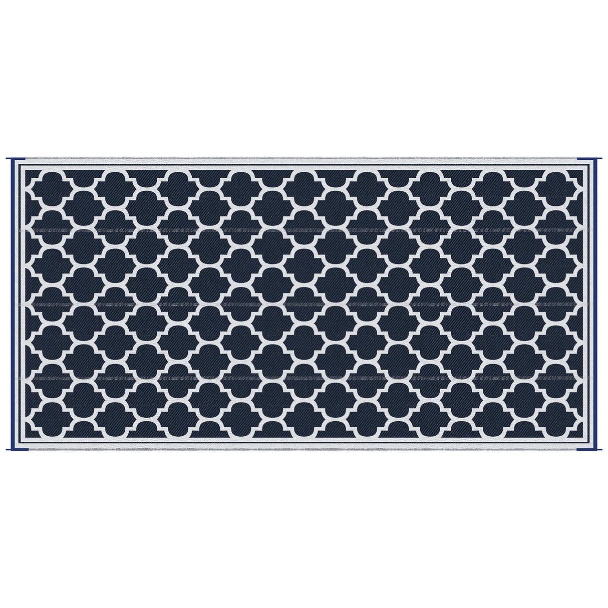 Reversible outdoor rug carpet, 9' x 18' waterproof plastic straw rug, blue & white