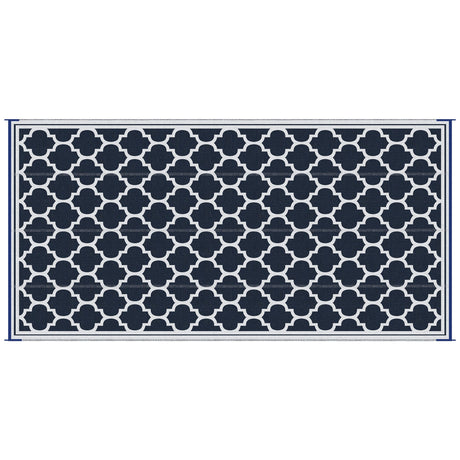 Reversible outdoor rug carpet, 9' x 18' waterproof plastic straw rug, blue & white