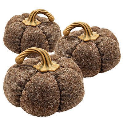 Set of 3 Plush Fabric Pumpkins in Brown