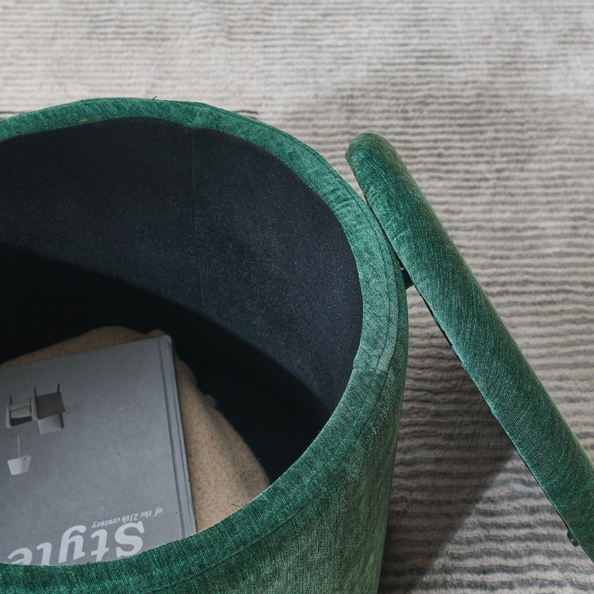 Classic Style 2-Piece Round Chenille Storage Ottoman Set with Drum Shaped Stool