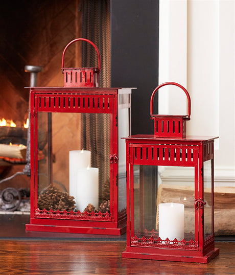 Bright-Red-Metal-Lantern-(Set-of-2)-Outdoor-Lighting