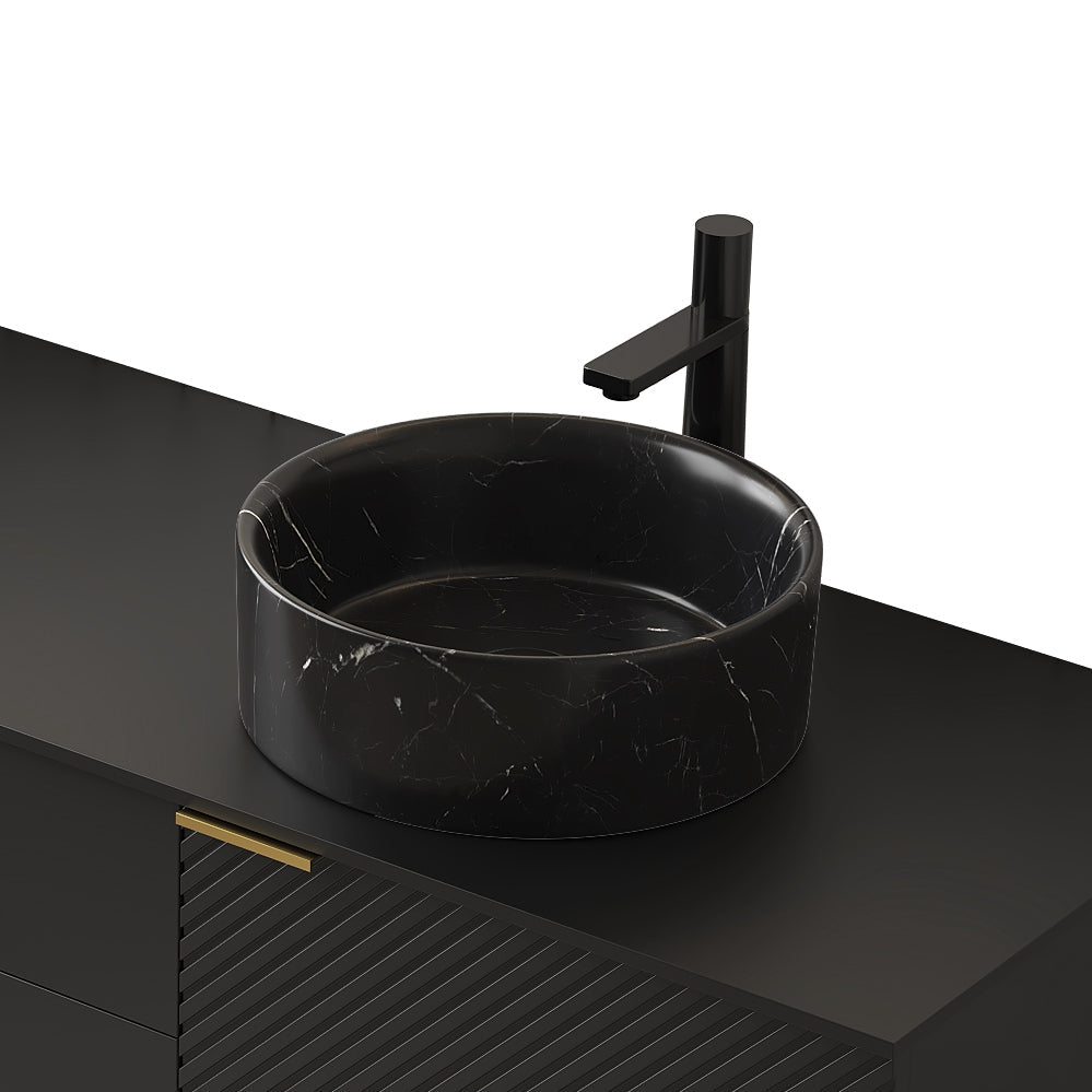 14" Bathroom Round Ceramic Sink with Stone Pattern