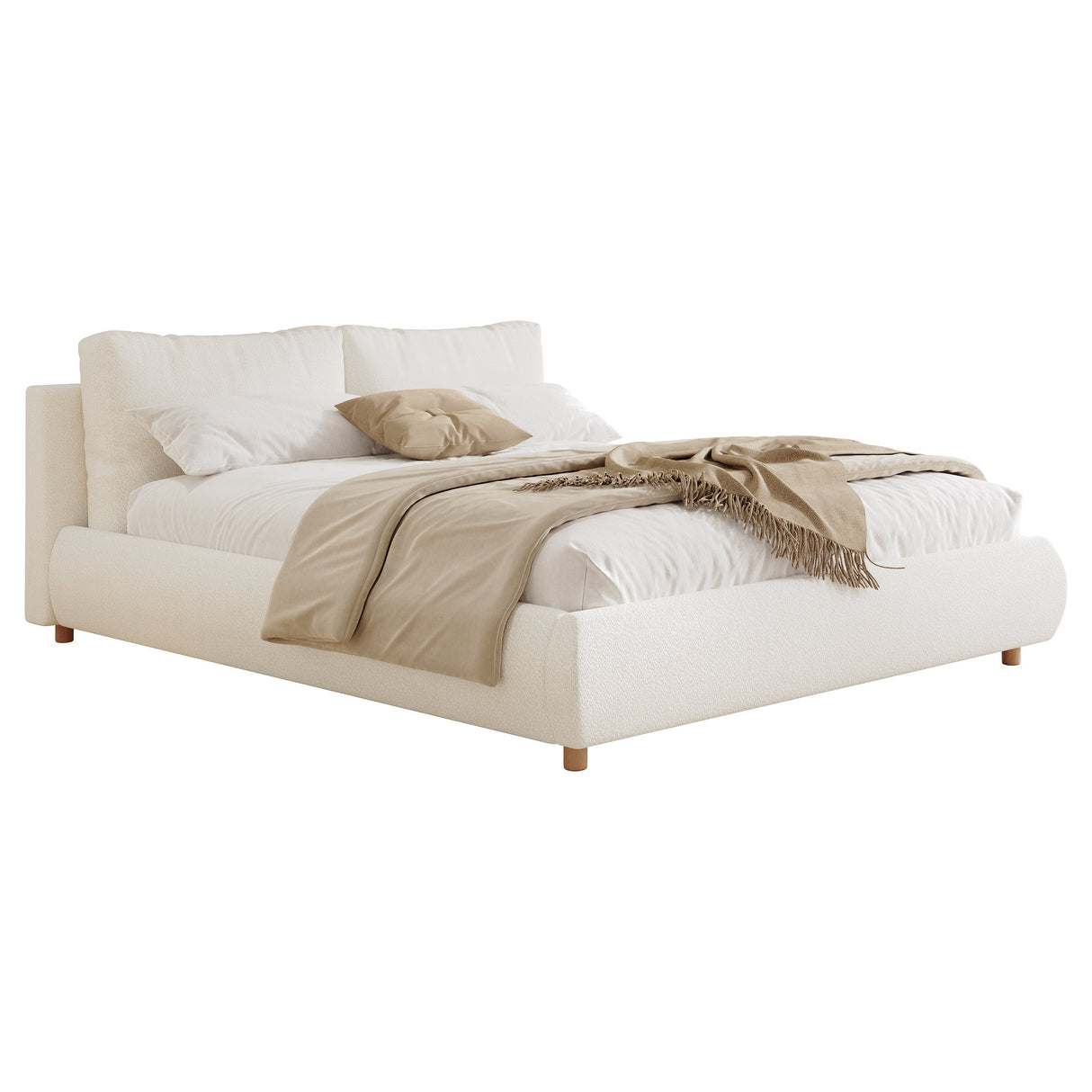 Queen Size Upholstered Platform Bed with Two Removable Pillow Headboard