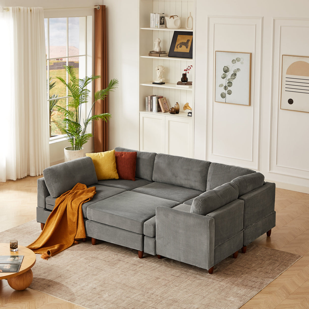 Modern Modular Sectional Couch, 6 Seaters Sleeper Sofa