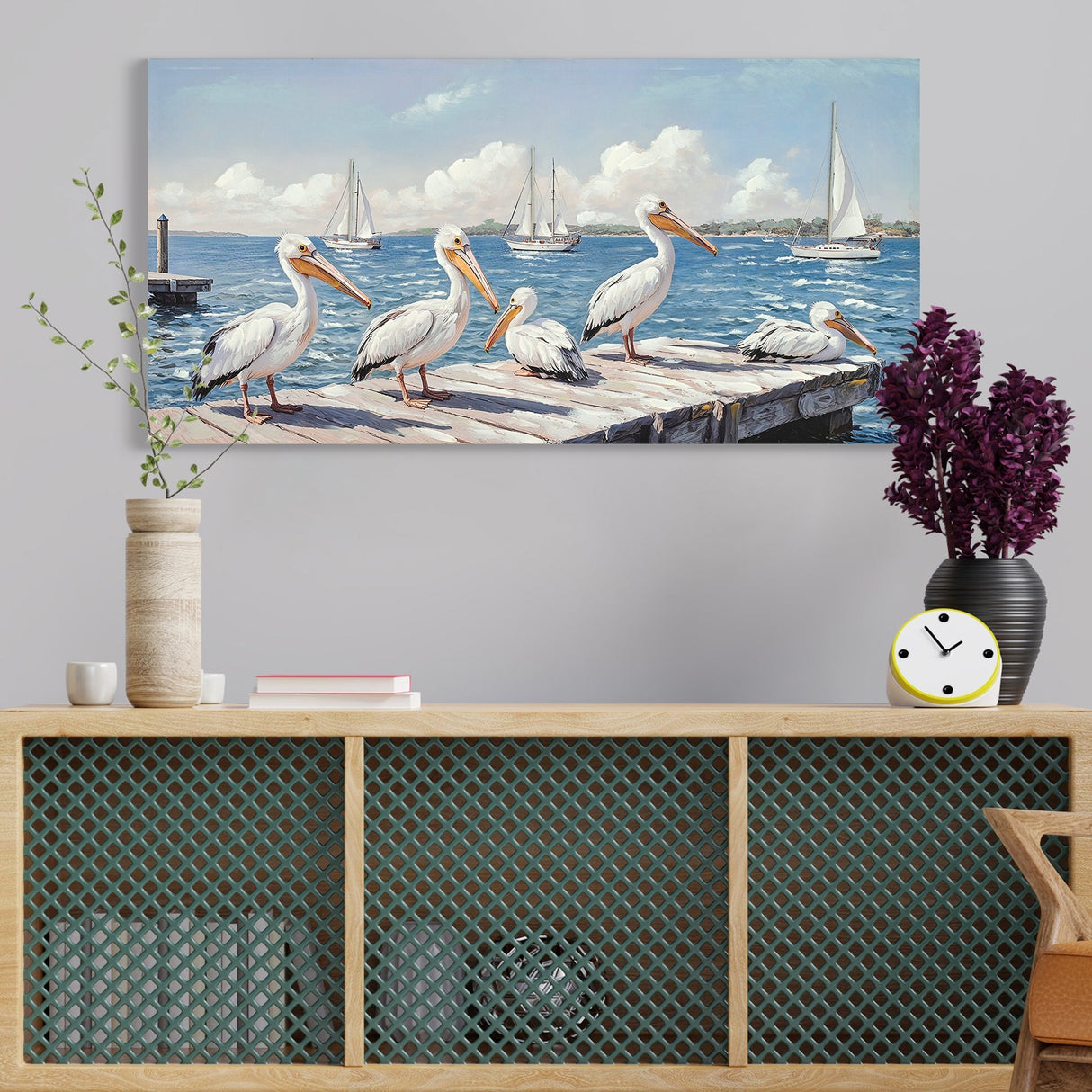 Beach Wall Art - Large Blue Ocean Seagull Canvas