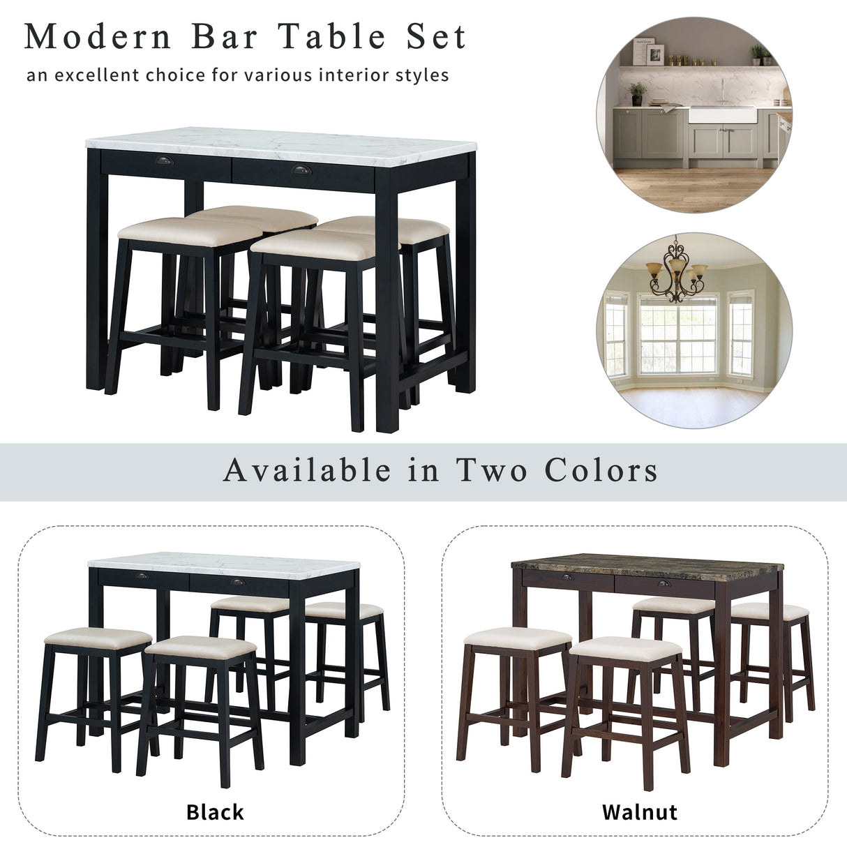 Alexandra Modern Bar Table Set with Hidden Storage Drawers