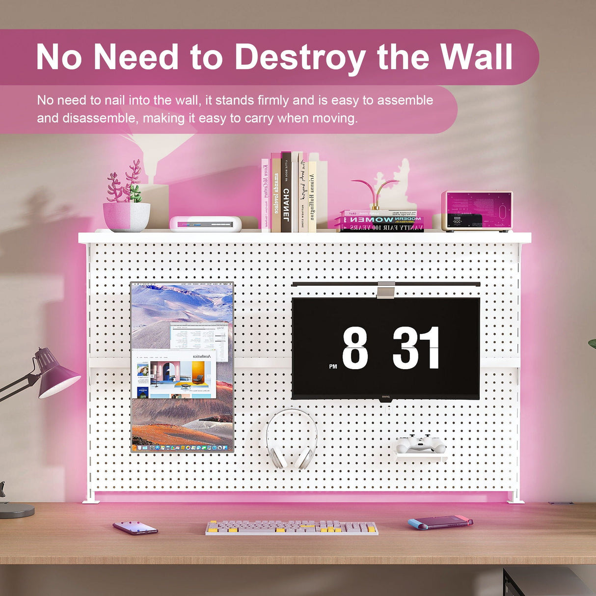 Clamp On Desk Pegboard With Single Monitor Stand