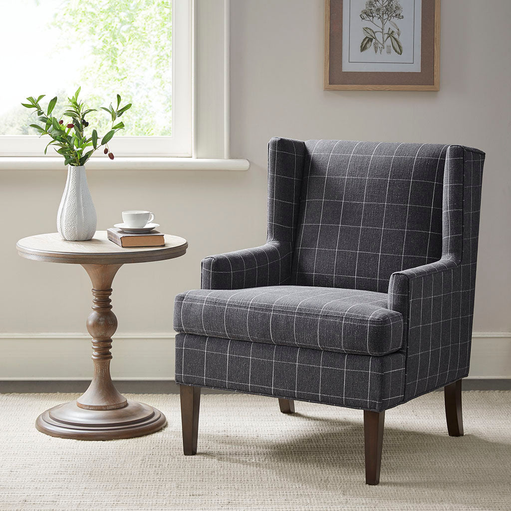 Upholstered Accent Chair with Wing Back and Solid Wood Frame